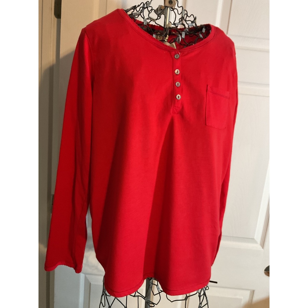 Cuddl Duds Red Long Sleeve Henley Pocket Shirt Top Size Medium